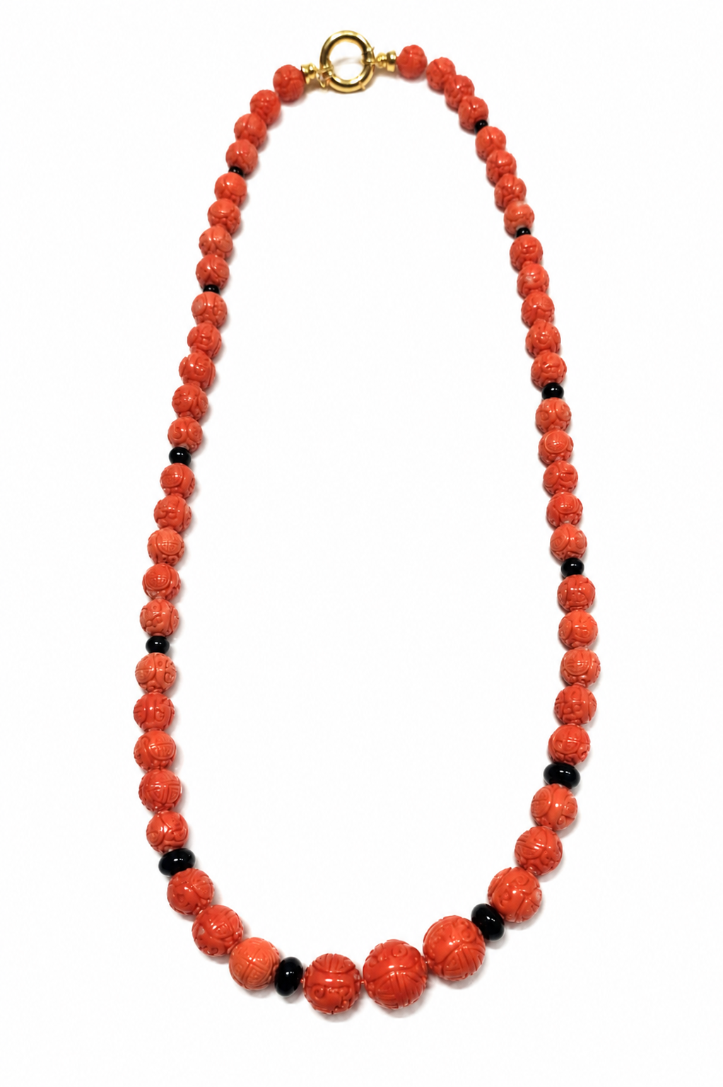 Collana in Corallo Mediterraneo e Onice con Chiusura in Oro Giallo