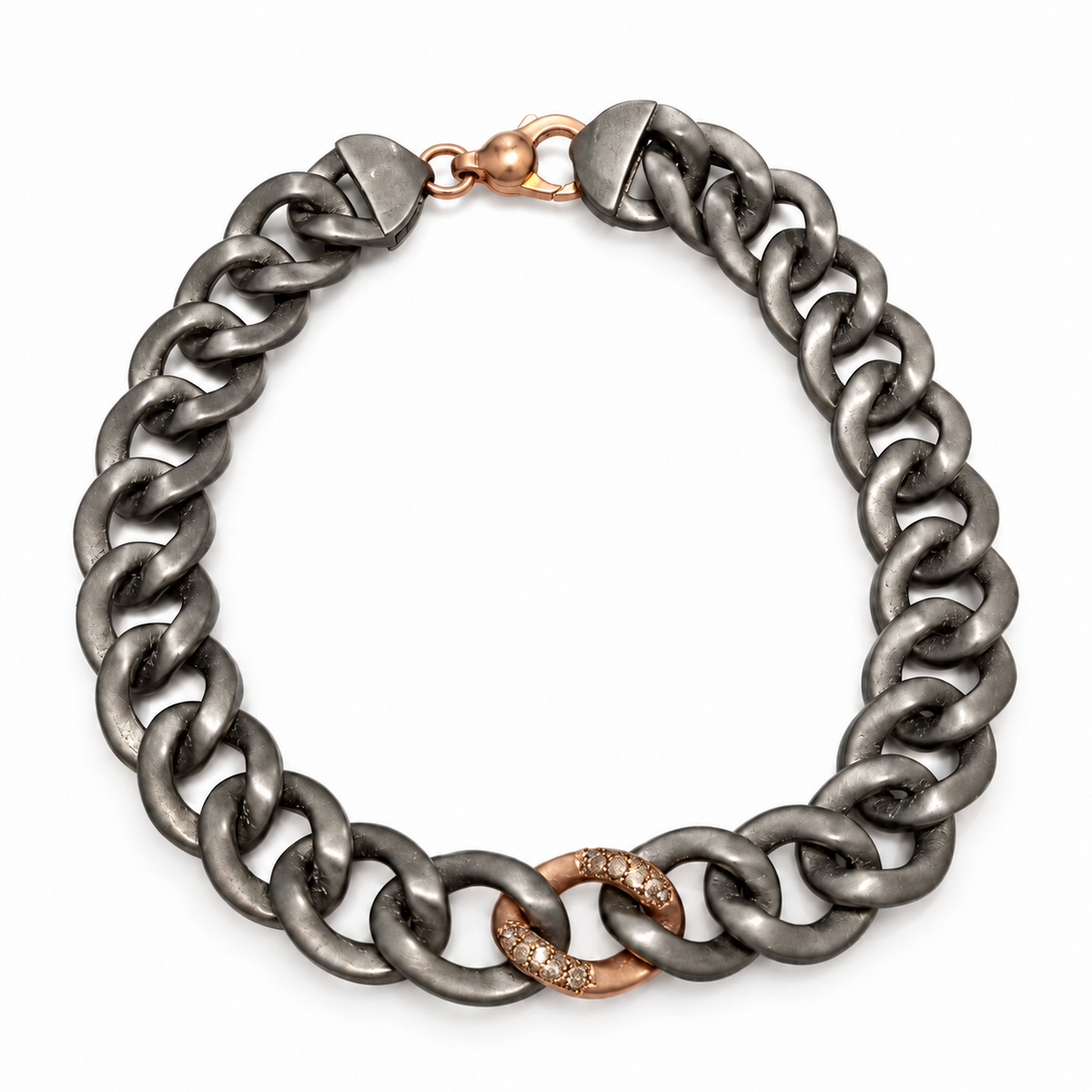 Bracciale in Titanio, Oro Rosa e Diamanti Brown