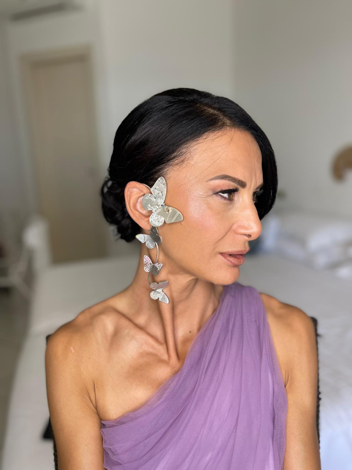 Mono orecchino earcuff Scabal in argento e pietre preziose di colore