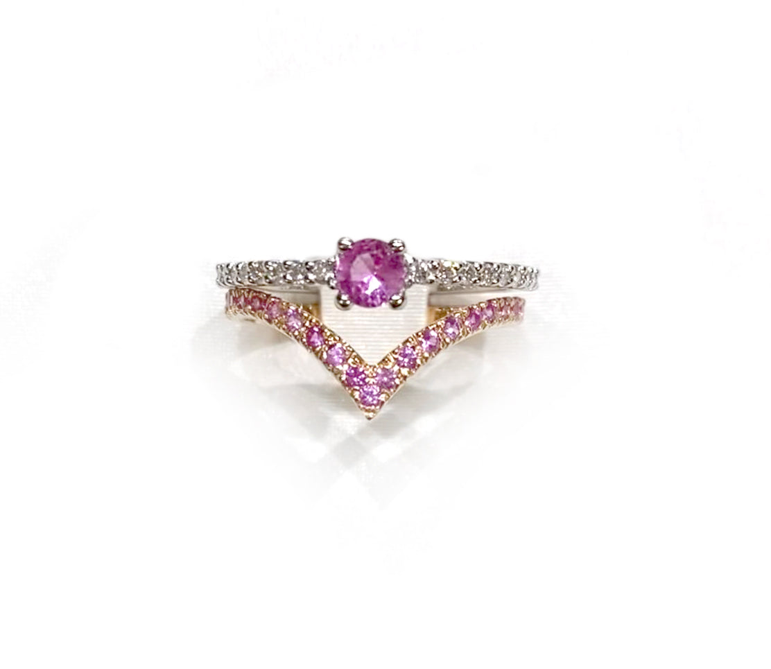 Anello diadema in oro rosa e zaffiri rosa