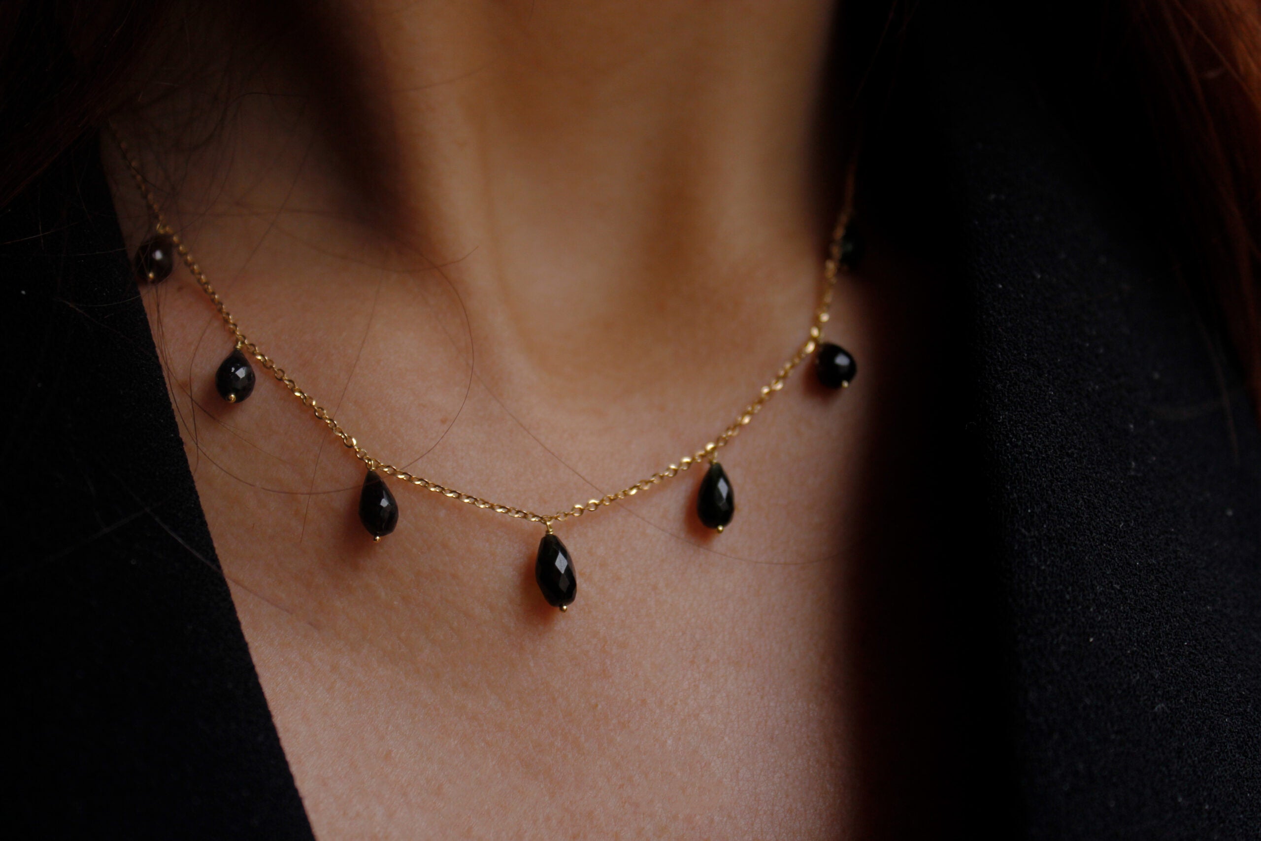 Girocollo in Oro Giallo con tormaline naturali a goccia