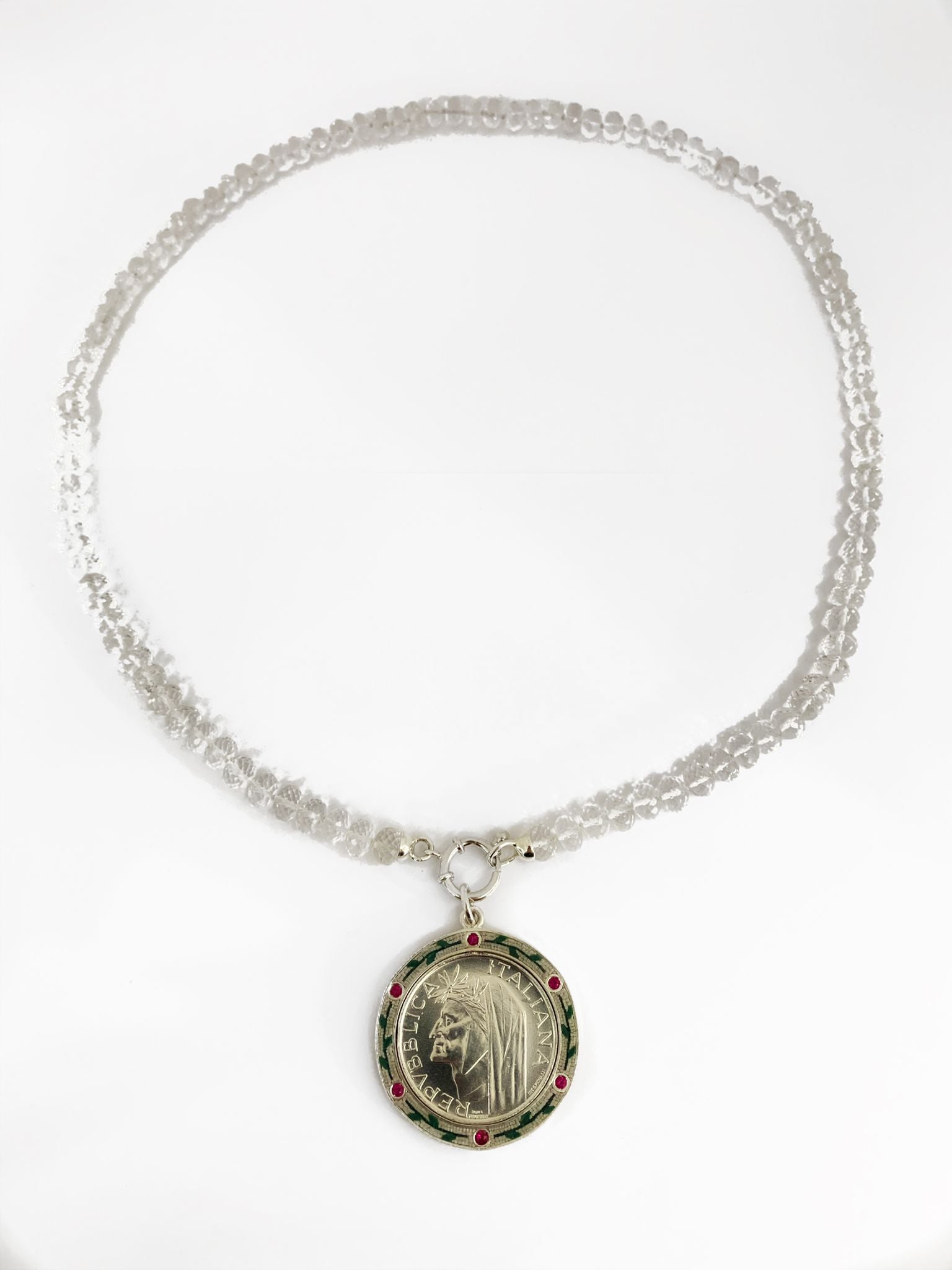 Ciondolo Moneta Dante in Argento con rubini e microcosmico