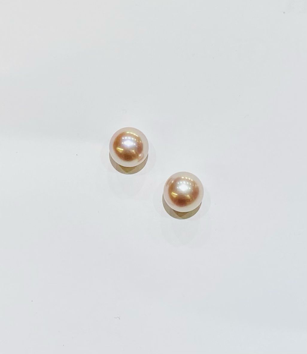 Orecchini in Oro Champagne con perle naturali d’acqua dolce rosa 9mm