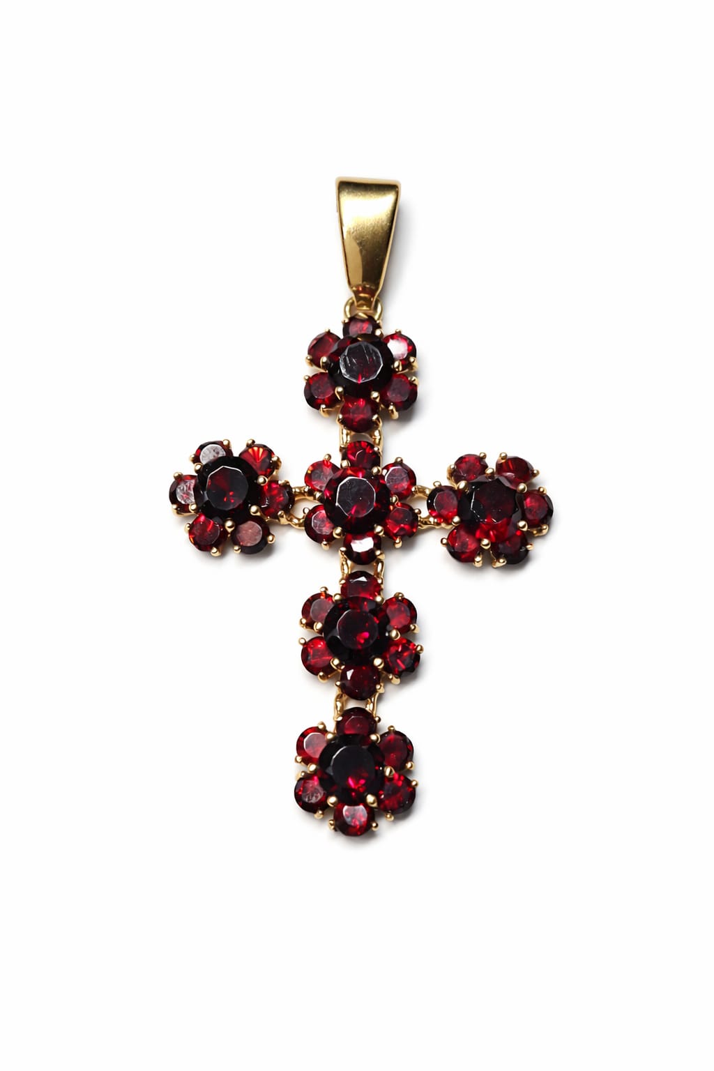 Croce vintage in oro con granati naturali