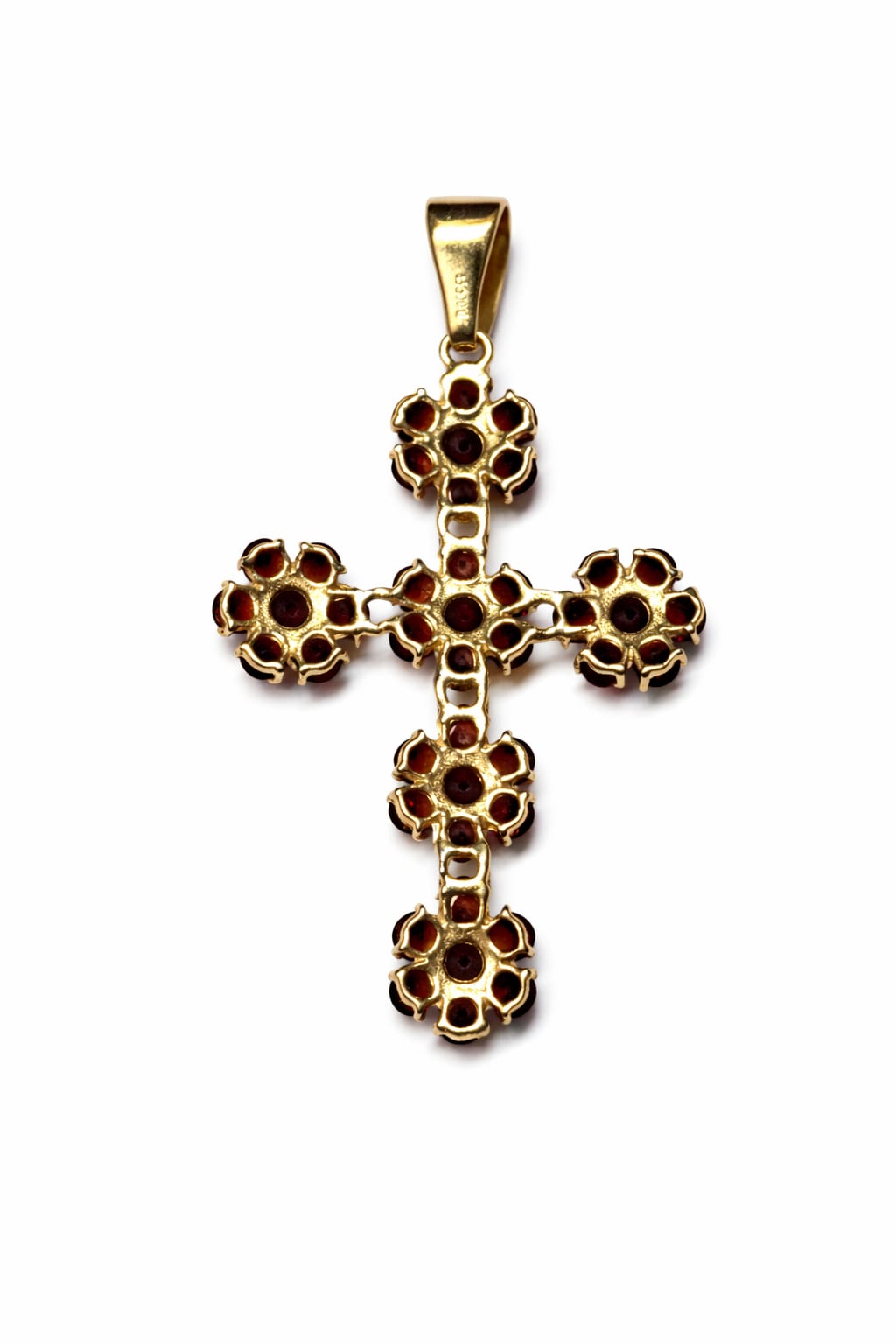 Croce vintage in oro con granati naturali