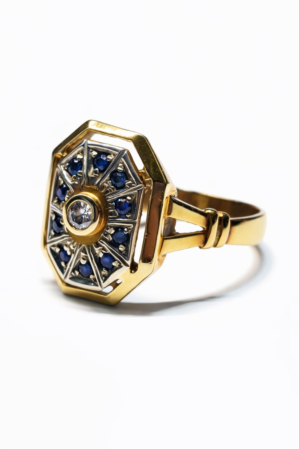Anello Vintage Art Déco con Zaffiri Blu e Diamante