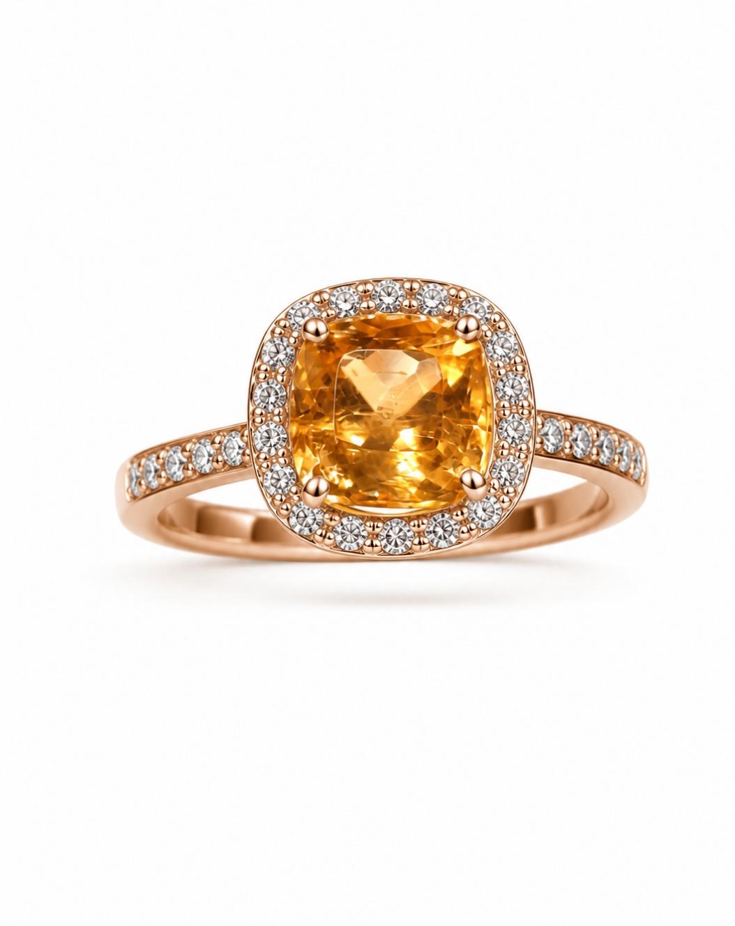 Anello in Oro rosa con Topazio Imperiale e Diamanti.