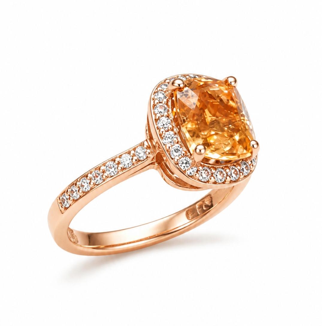 Anello in Oro rosa con Topazio Imperiale e Diamanti.