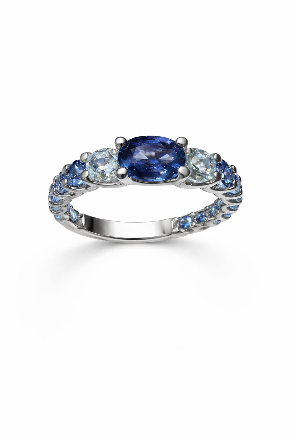 Anello in Oro Bianco 750%, Zaffiro ed Acquamarina