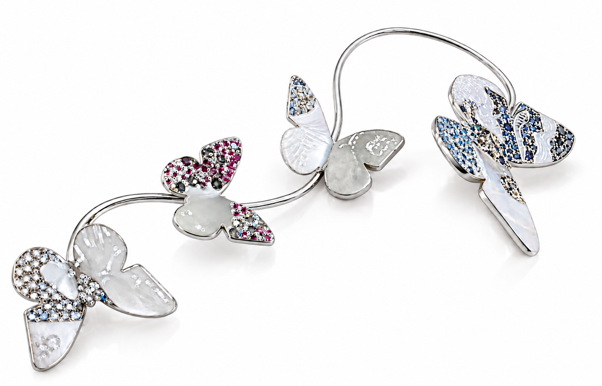 Scabal single earcuff earring in silver and colored precious stones