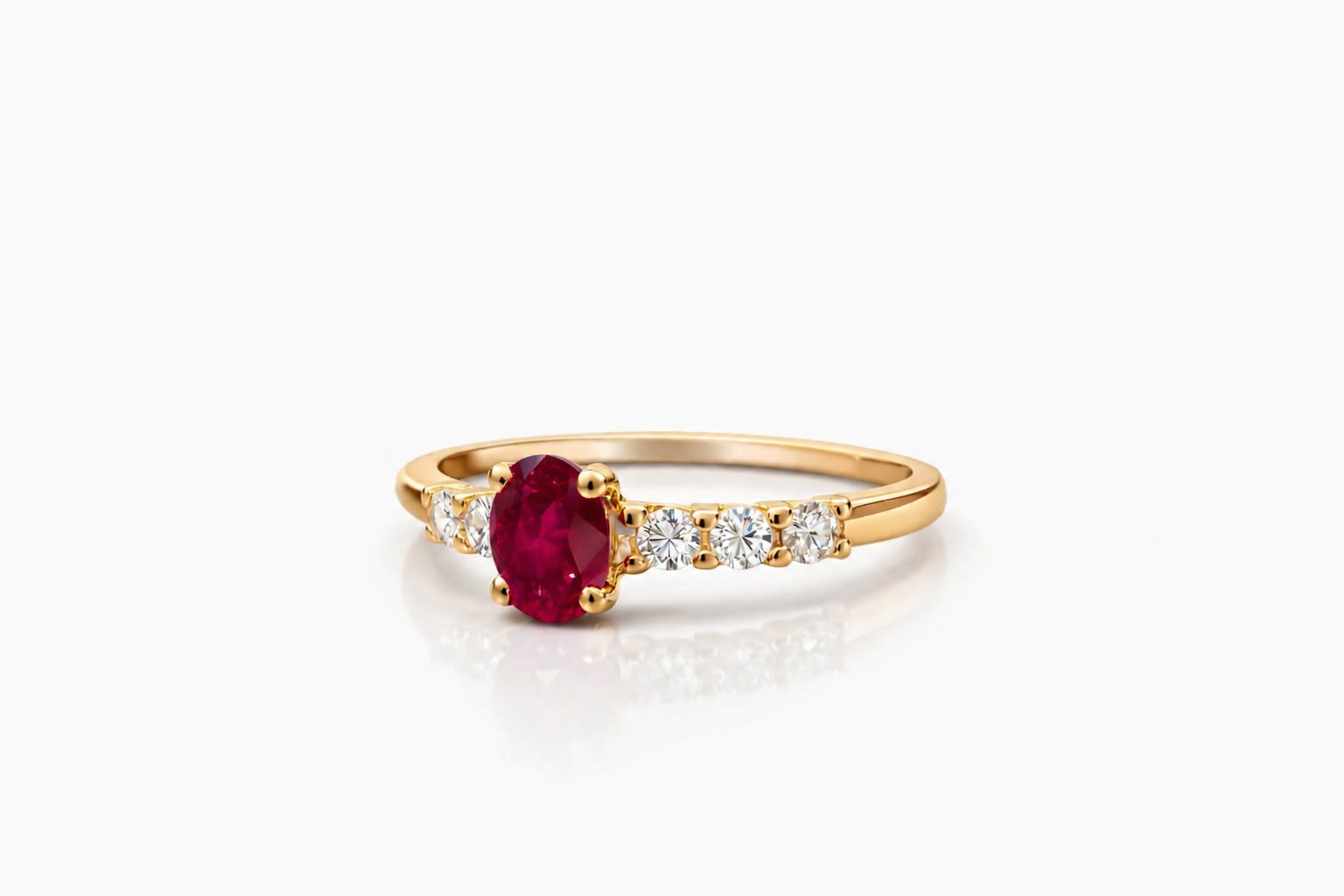 Elegance Grace ring with a centerpiece. Yellow gold, ruby, and diamonds. Size 12.