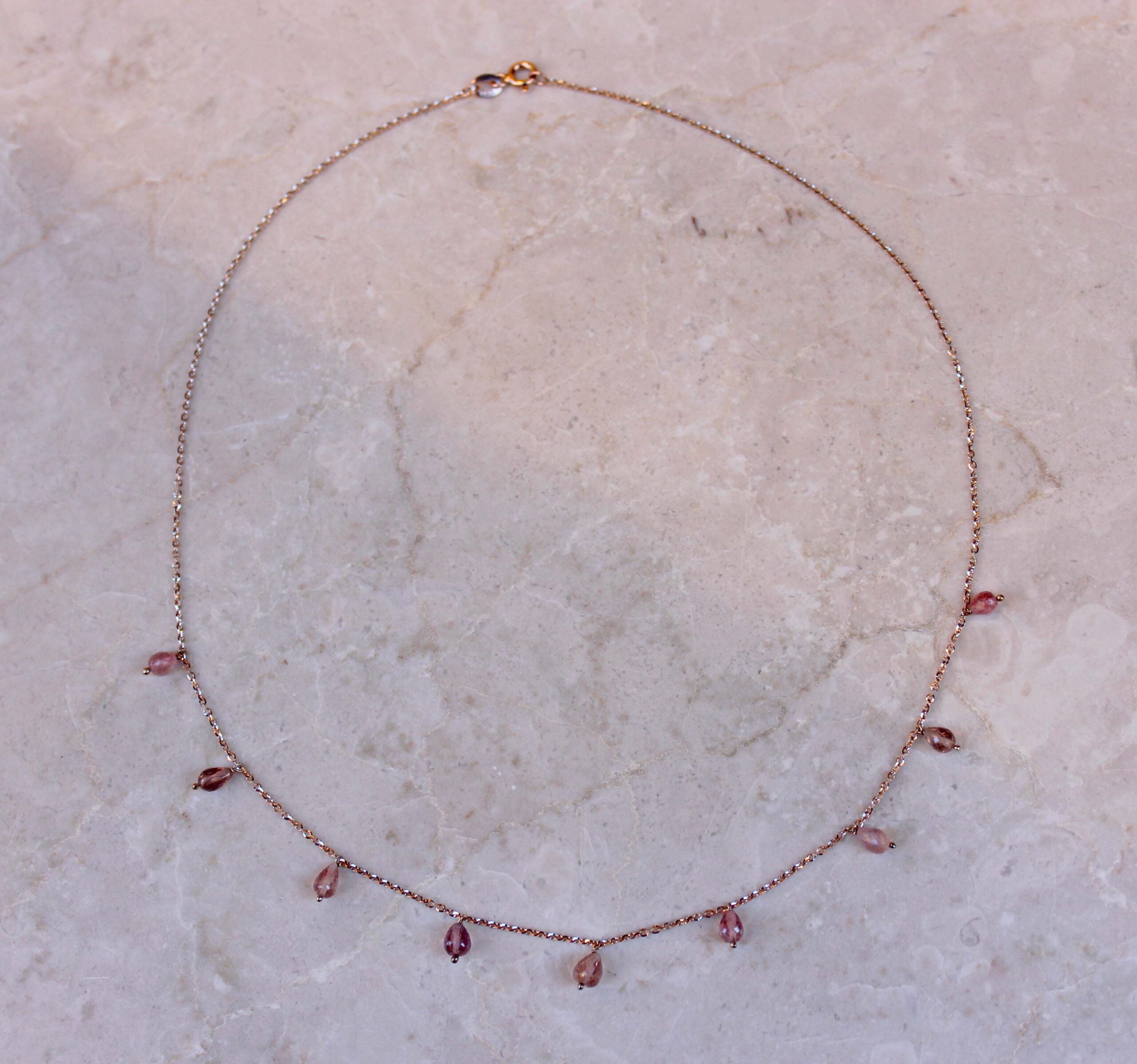 Girocollo Colpo di Fulmine con tormalina rosa naturale in Oro champagne 750